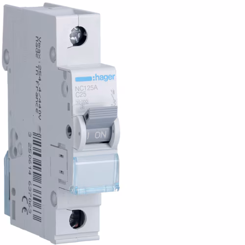 OSIGURAC AUTOMATSKI  25A, 1-POLNI, C, 10KA,  NC125,   HAGER